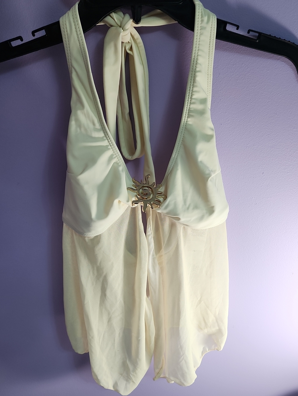 SHEIN Cream Halter Camisole with Gold Sun Accent Swim